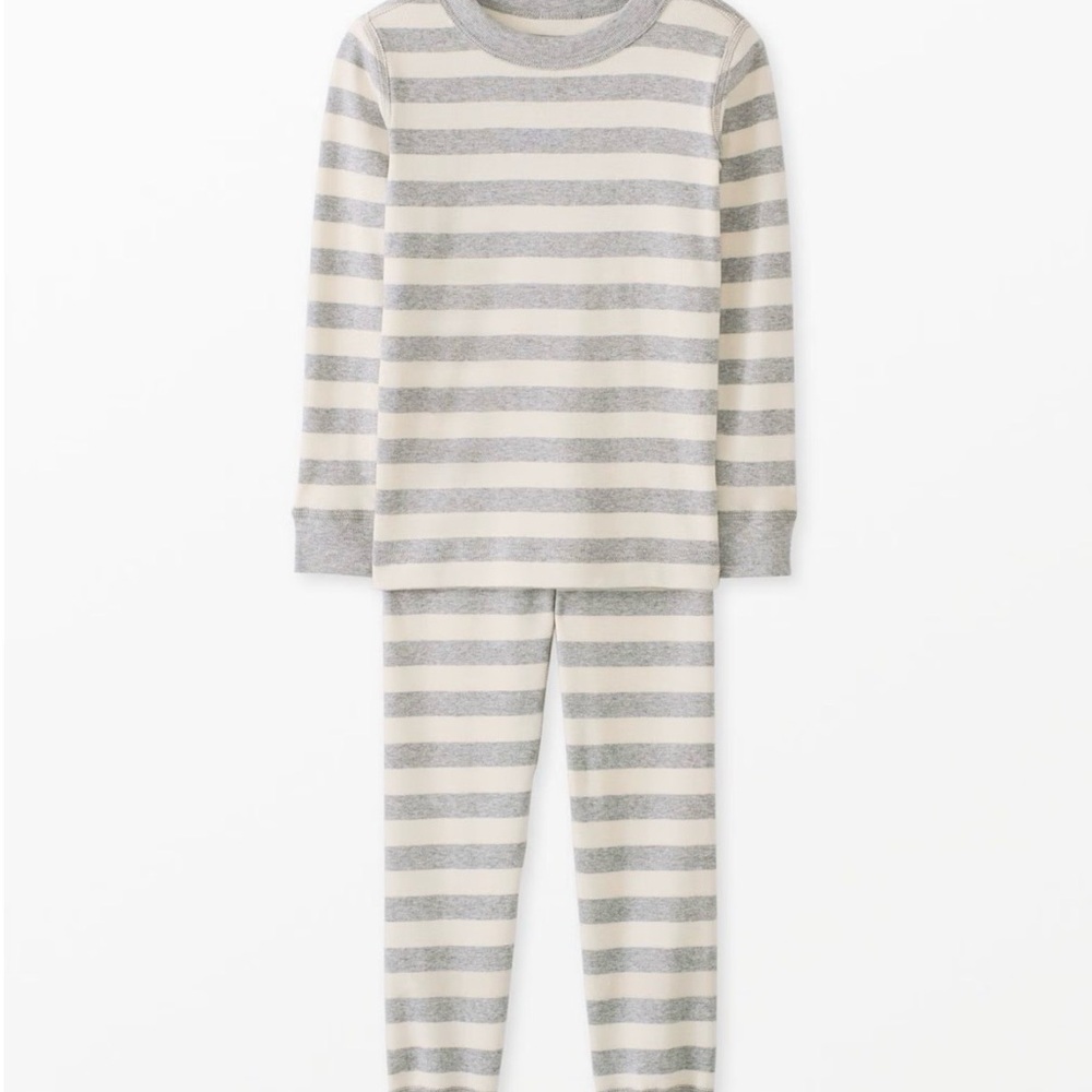 Hanna Andersson Cream and Gray Striped Kids Pajama Set - size 8